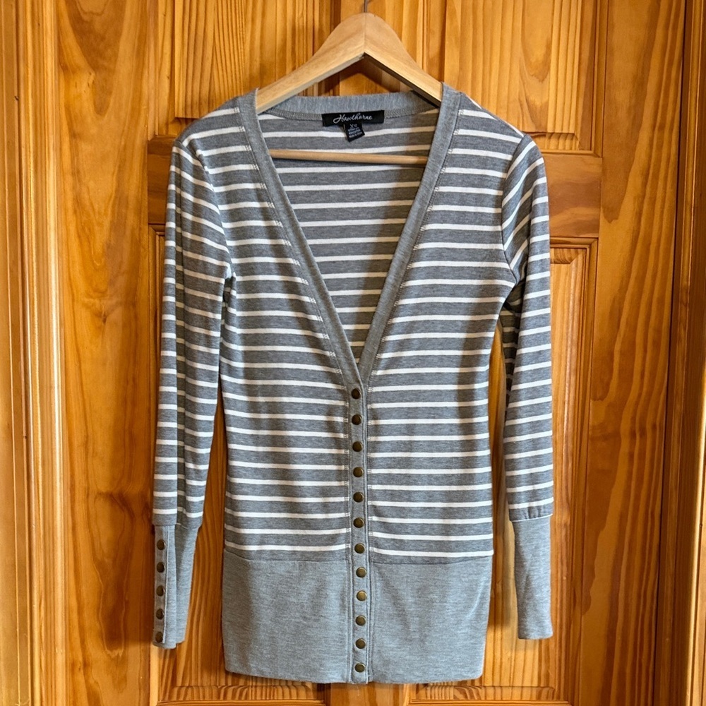 Hawthorne Striped Cardigan in Gray and White